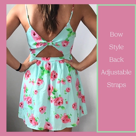 Light Blue Floral Mini Dress Adjustable Straps NWT - Picture 5 of 5